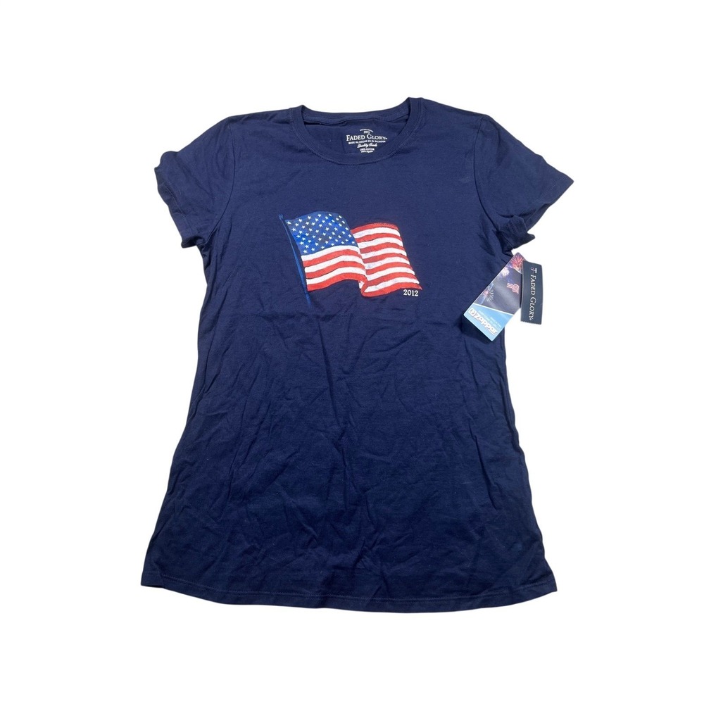 Faded Glory Women's Small 4-6 American Flag 2012 Patriotic Graphic T-Shirt NWT
